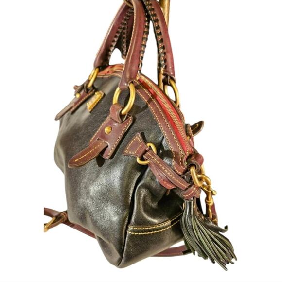 Dooney & Bourke Florentine Leather Satchel Black and Brown with Tassels Y2K - Picture 4 of 7